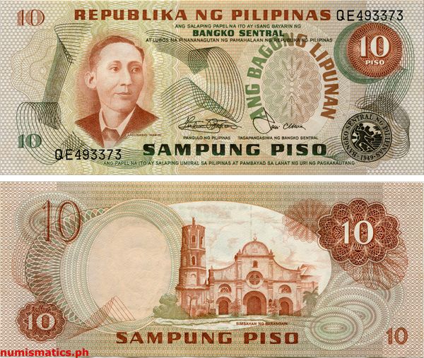 10 Piso Marcos - Laya QE Prefix Ang Bagong Lipunan Series Banknote