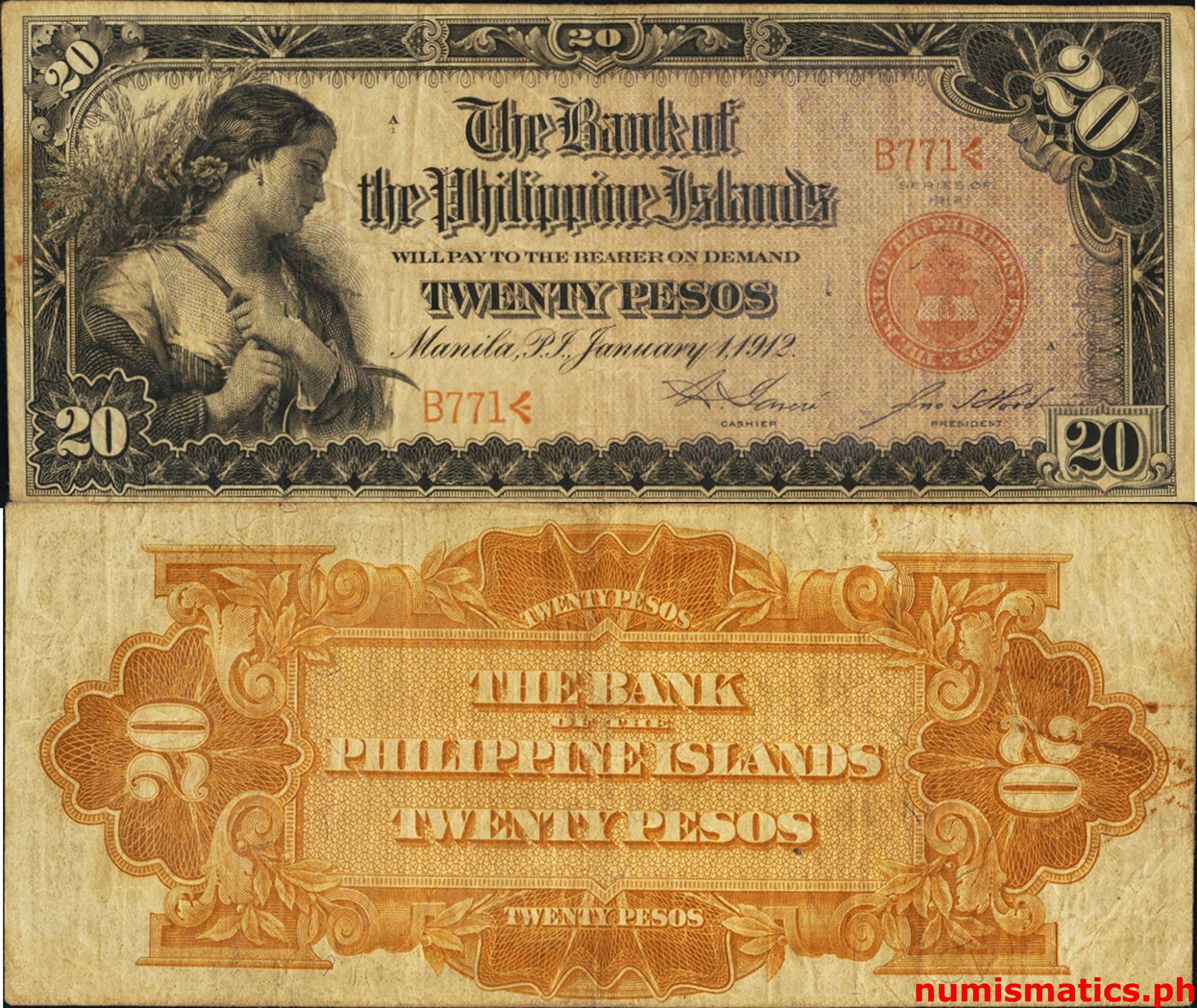 1912 20 Pesos Garcia - Hord Bank of the Philippine Islands Circulating Note