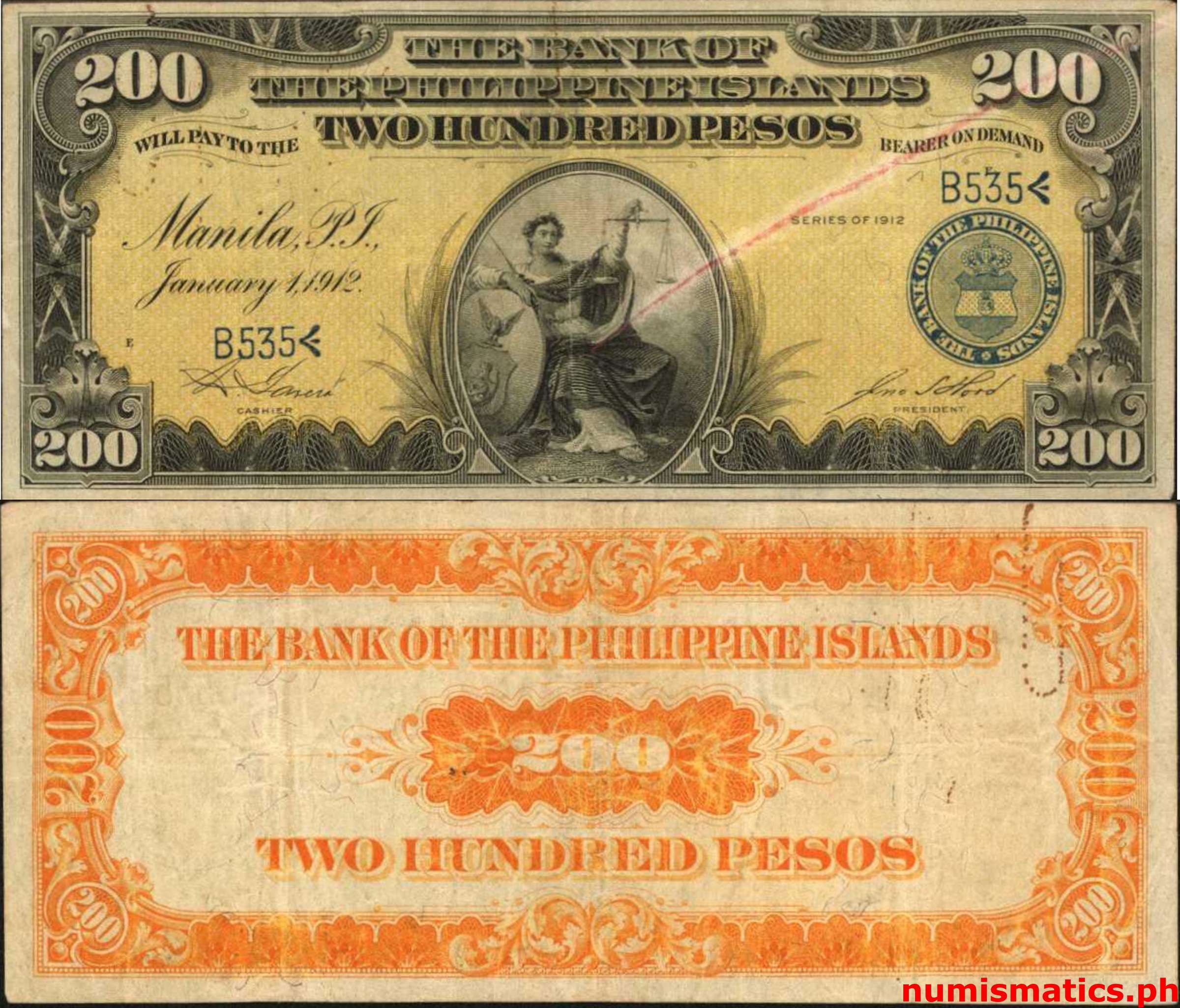 1912 200 Pesos Garcia - Hord Bank of the Philippine Islands Circulating Note