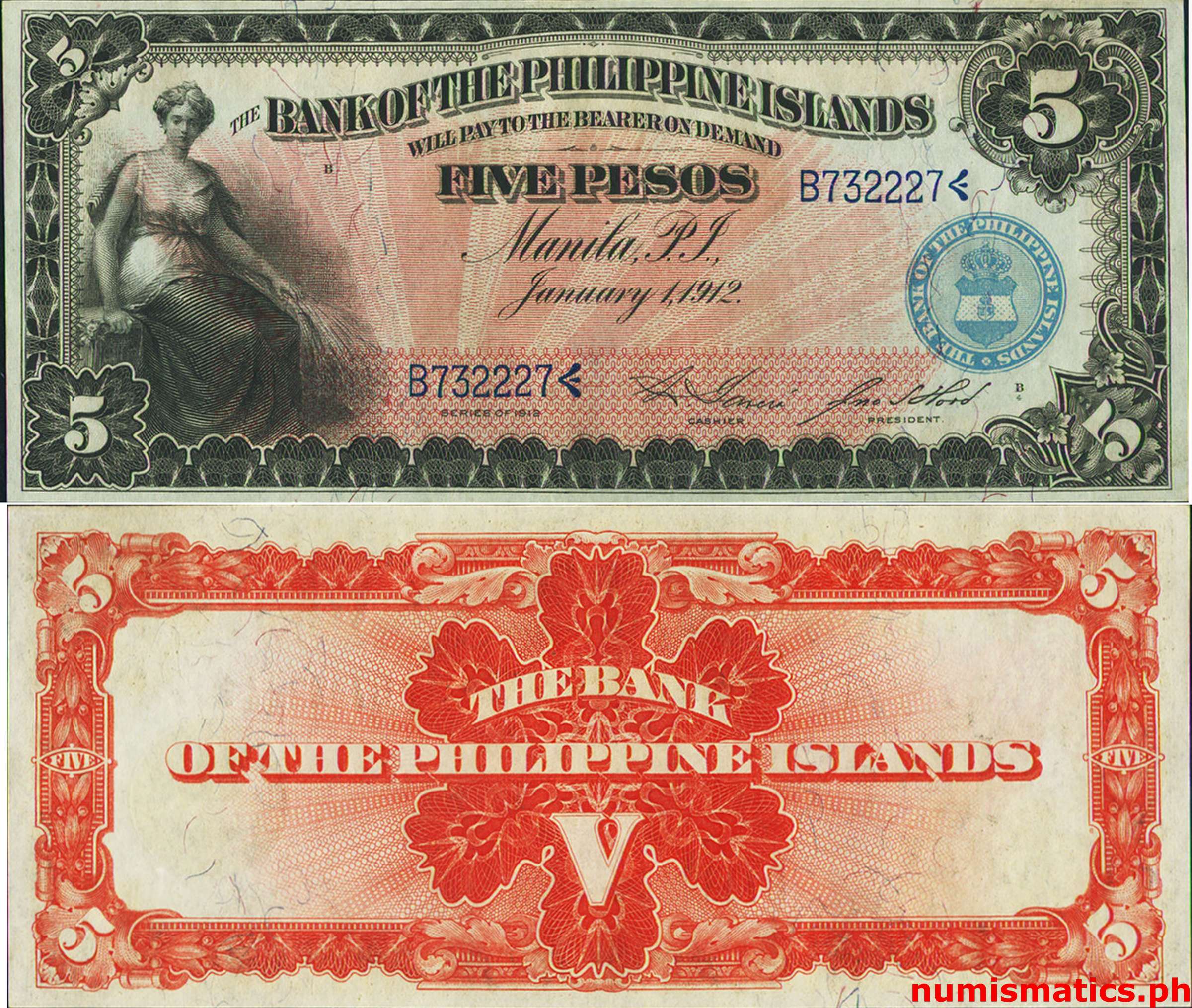 5 Pesos Bank Of The Philippine Islands Circulating Note