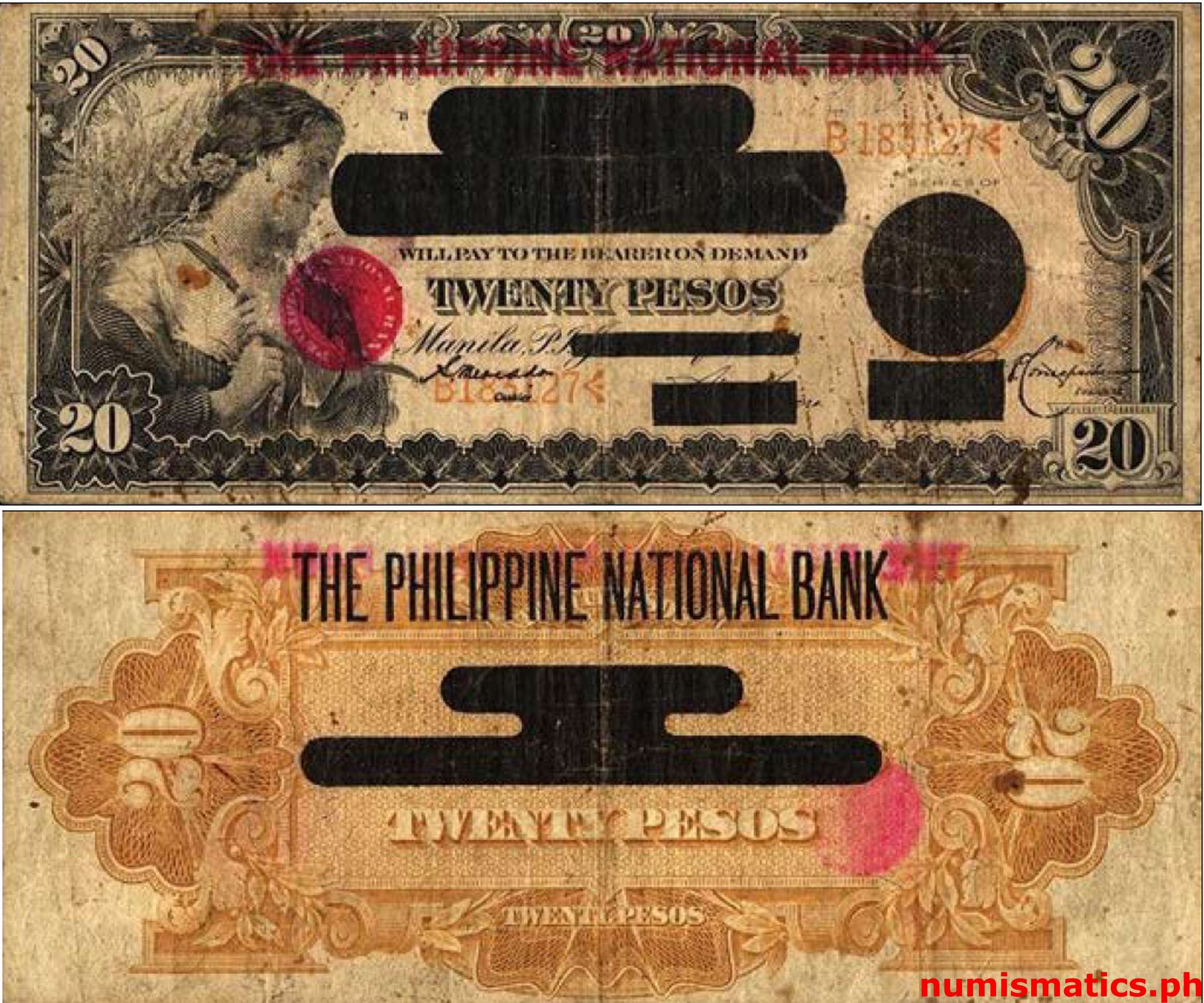 1919 20 Pesos BPI - PNB Mercado - Concepcion Bank of the Philippine Islands Circulating Note