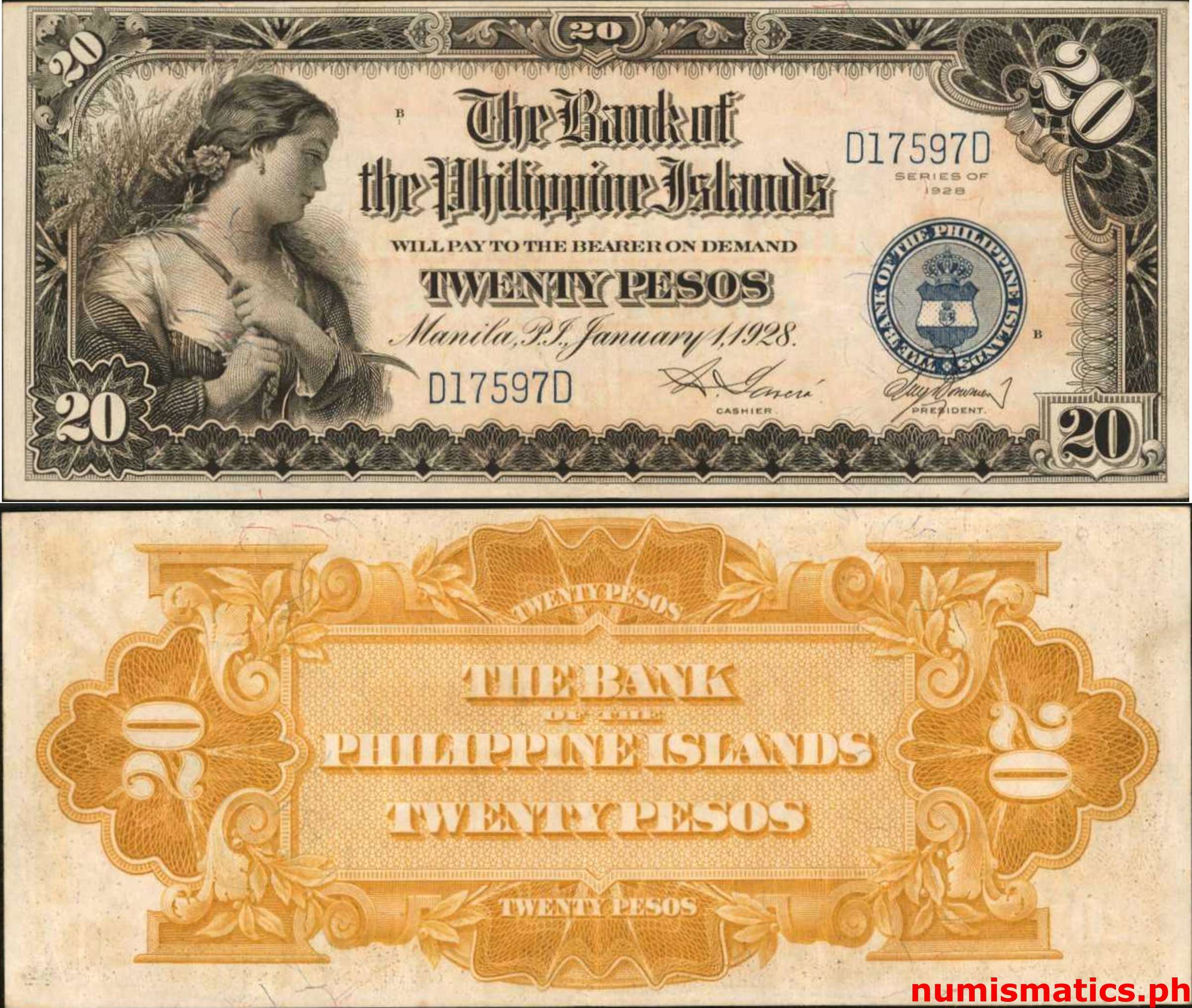 1928 20 Pesos Garcia - Borromeo Bank of the Philippine Islands Circulating Note