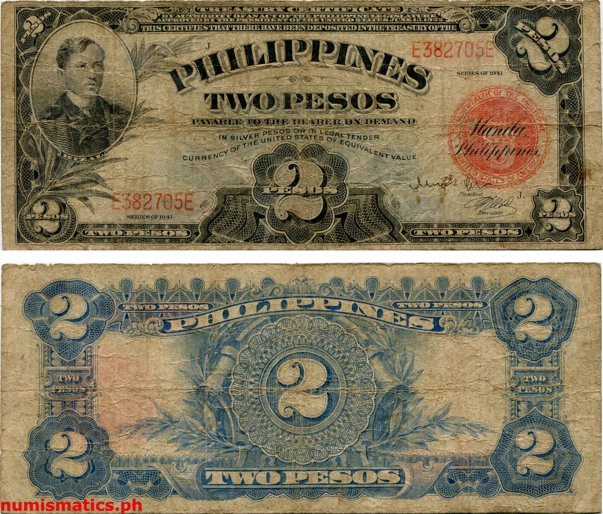 1941 2 Pesos Quezon-de Leon Commonwealth Issues Treasury Certificate
