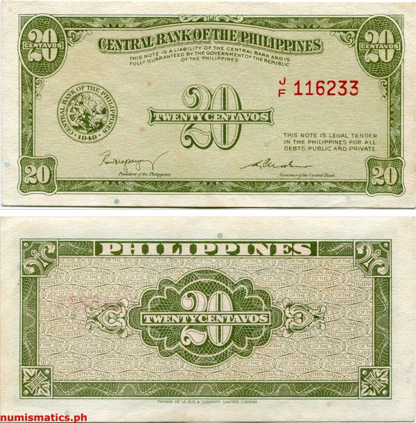 20 Centavos Magsaysay - Cuaderno English Series Banknote