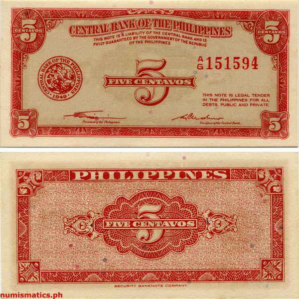 5 Centavos Quirino - Cuaderno English Series Banknote