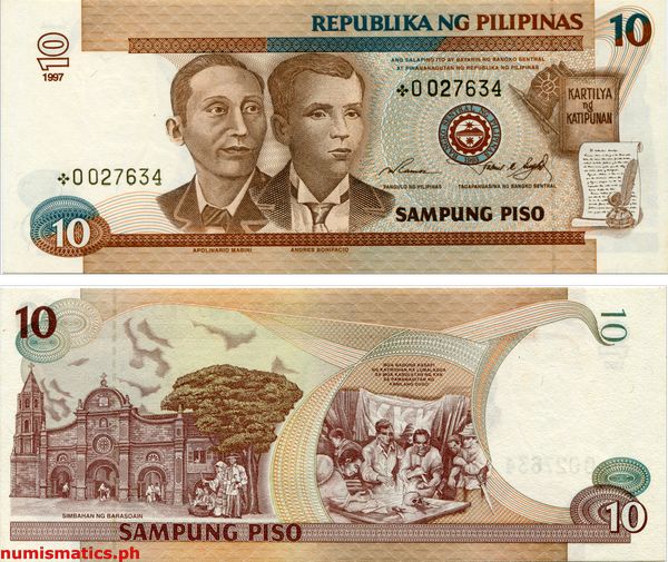 1997 10 Piso Ramos - Singson Replacement New Design Series Banknote