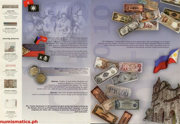 2001 10 Piso Arroyo - Buenaventura Black Serial Uncut Sheet of 4 New Design Series Banknote Folder Inside