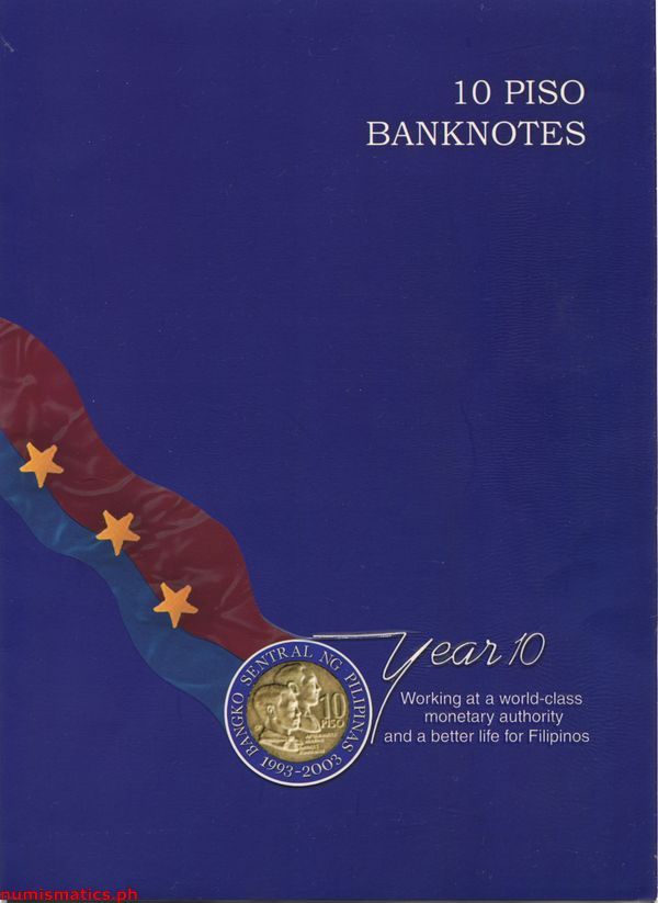 2001 10 Piso Arroyo - Buenaventura Black Serial Uncut Sheet of 4 New Design Series Banknote Folder