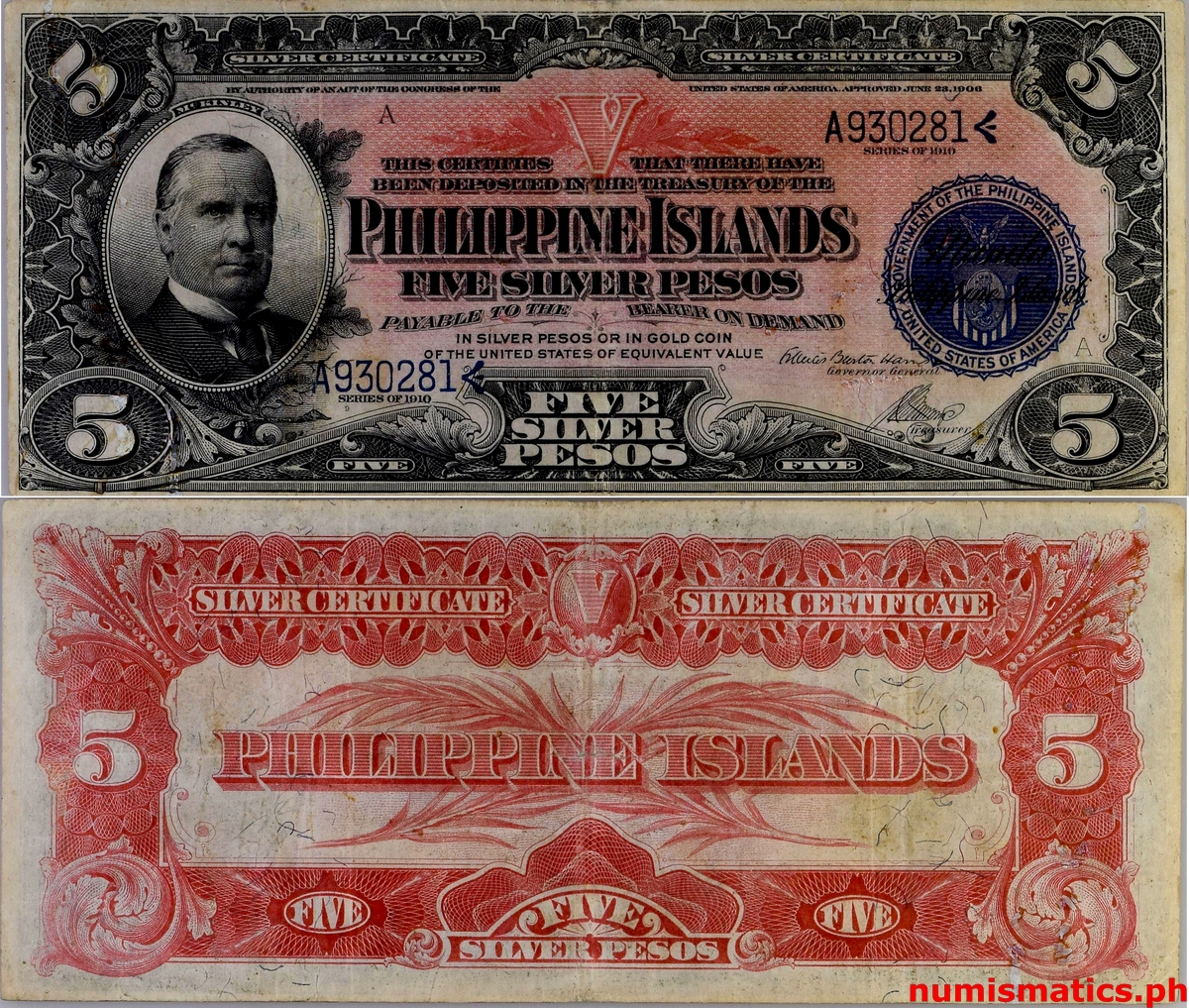 5 Pesos Harrison Manning Silver Certificate