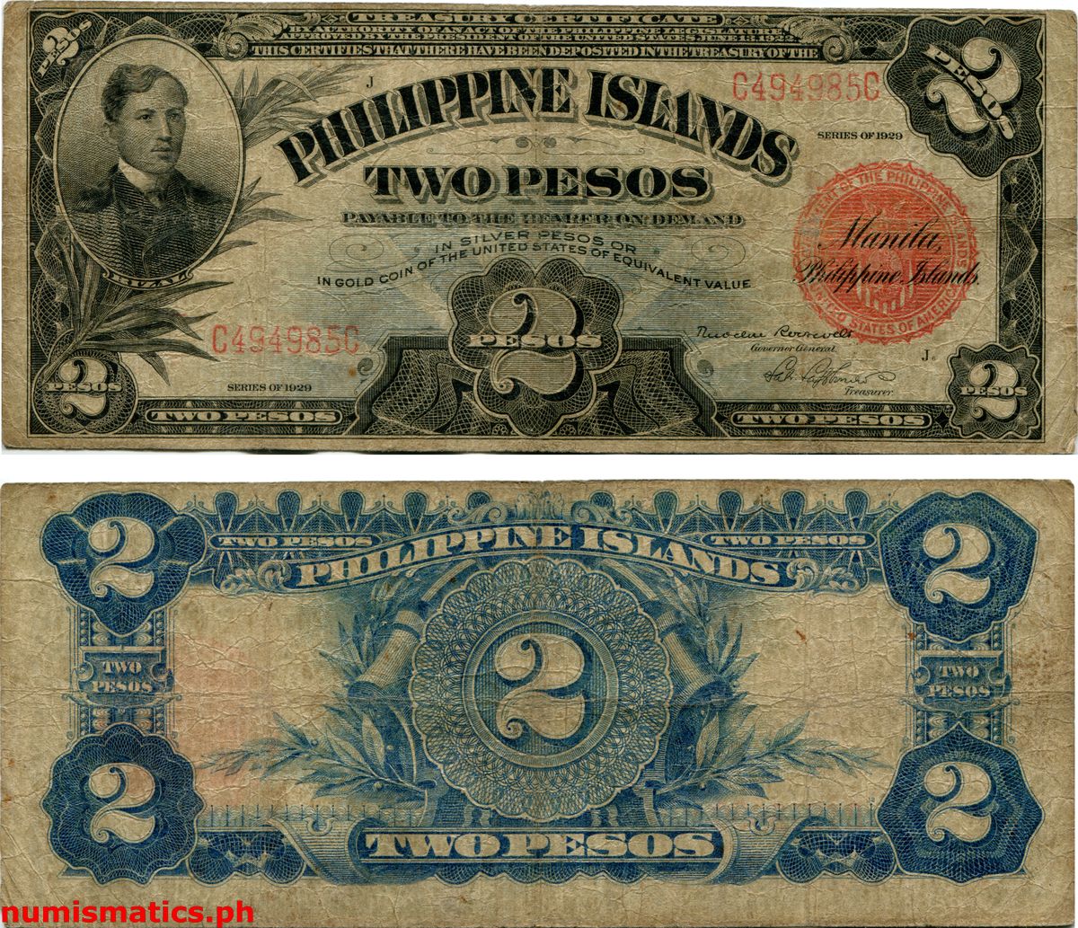 1929 2 Pesos Roosevelt - Lagdameo Treasury Certificate