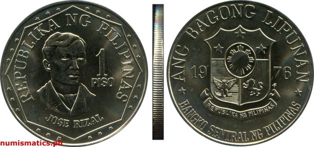 1976 FM 1 Piso Matte Ang Bagong Lipunan Series Coin