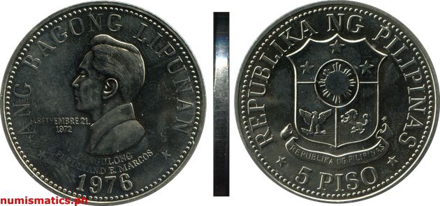 1976 FM 5 Piso Proof Ang Bagong Lipunan Series Coin