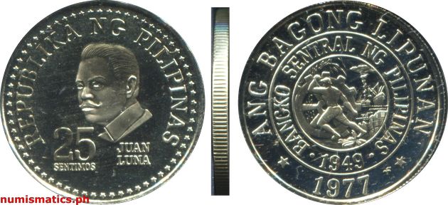 1977 FM 25 Sentimos Proof Ang Bagong Lipunan Series Coin