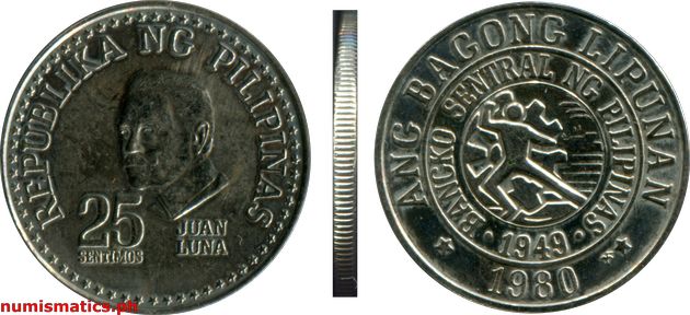 1980 FM 25 Sentimos Brilliant Uncirculated Ang Bagong Lipunan Coin