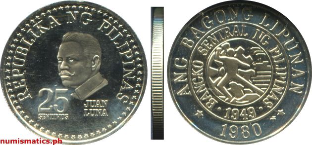1980 FM 25 Sentimos Proof Ang Bagong Lipunan Series Coin