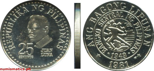 1981 FM 25 Sentimos Proof Ang Bagong Lipunan Series Coin