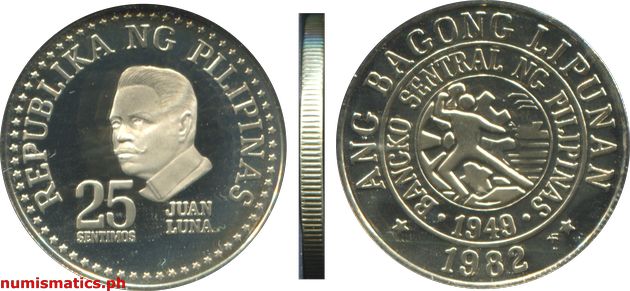 1982 FM 25 Sentimos Proof Ang Bagong Lipunan Series Coin