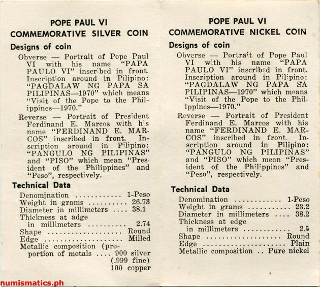 1970 Pope Paul VI Visit to the Philippines Coin Set Literature 2