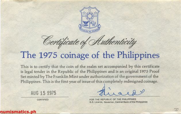 1975 (8) Proof Coin COA