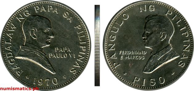 1970 Piso Pagdalaw ng Papa sa Pilipinas Papa Paulo VI Silver Commemorative Coin