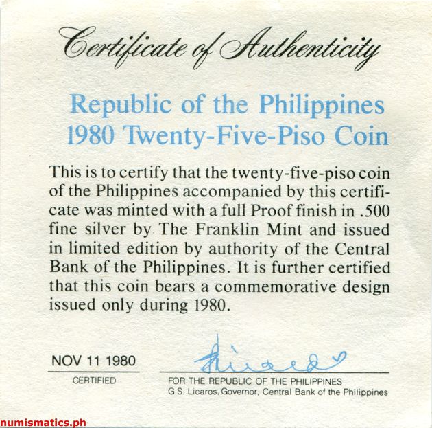 1980 25 Piso Ikasangdaang Taong Kaarawan General Douglas MacArthur Proof Box COA Commemorative Coin