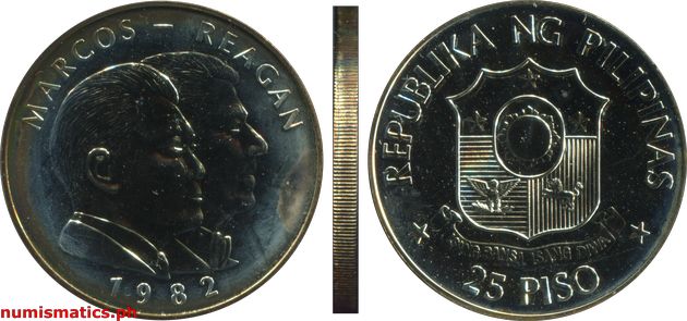 1982 25 Piso Marcos - Reagan Brilliant Uncirculated Commemorative Coin