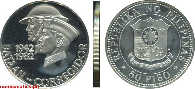 1982 50 Piso Bataan Corregidor Commemorative Coin Proof