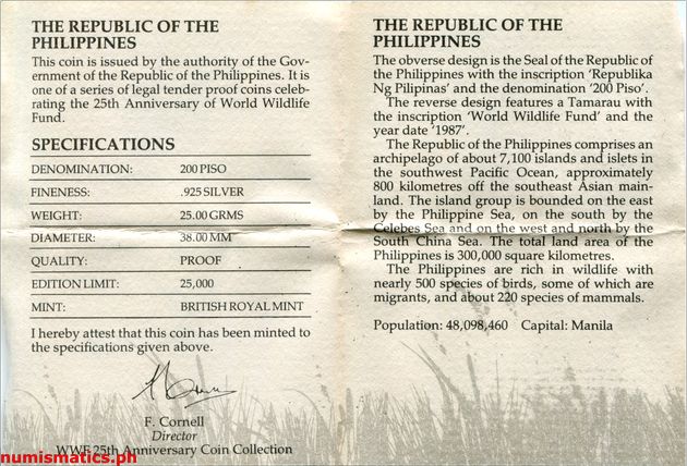 1987 200 Piso World Wildlife Fund Commemorative Coin Literature 2