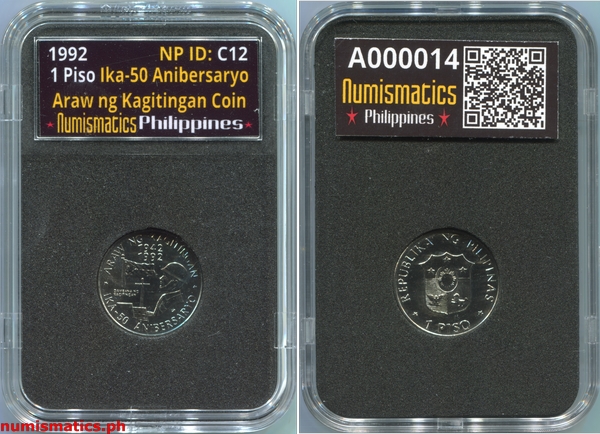1992 1 Piso Ika-50 Anibersaryo Araw ng Kagitingan Commemorative Coin A000014 Slab