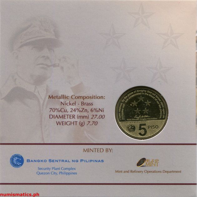2014 5 Piso 70th Anniversary Leyte Gulf Landing Blister Pack Reverse Commemorative Coin