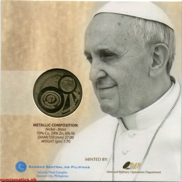 2015 50 Piso Pope Francis (Papal Visit) Commemorative Coin Blister Pack Obverse