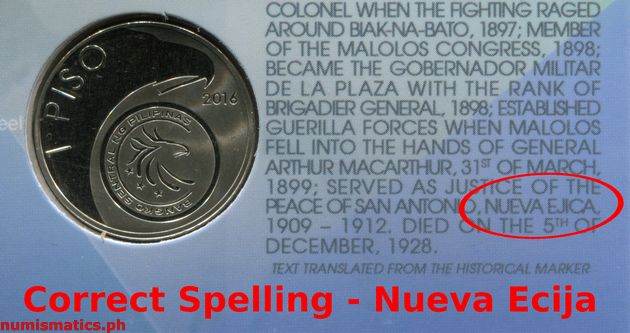 2016 1 Piso Heneral Isidoro Torres 150 Years Blister Pack Reverse Error Commemorative Coin