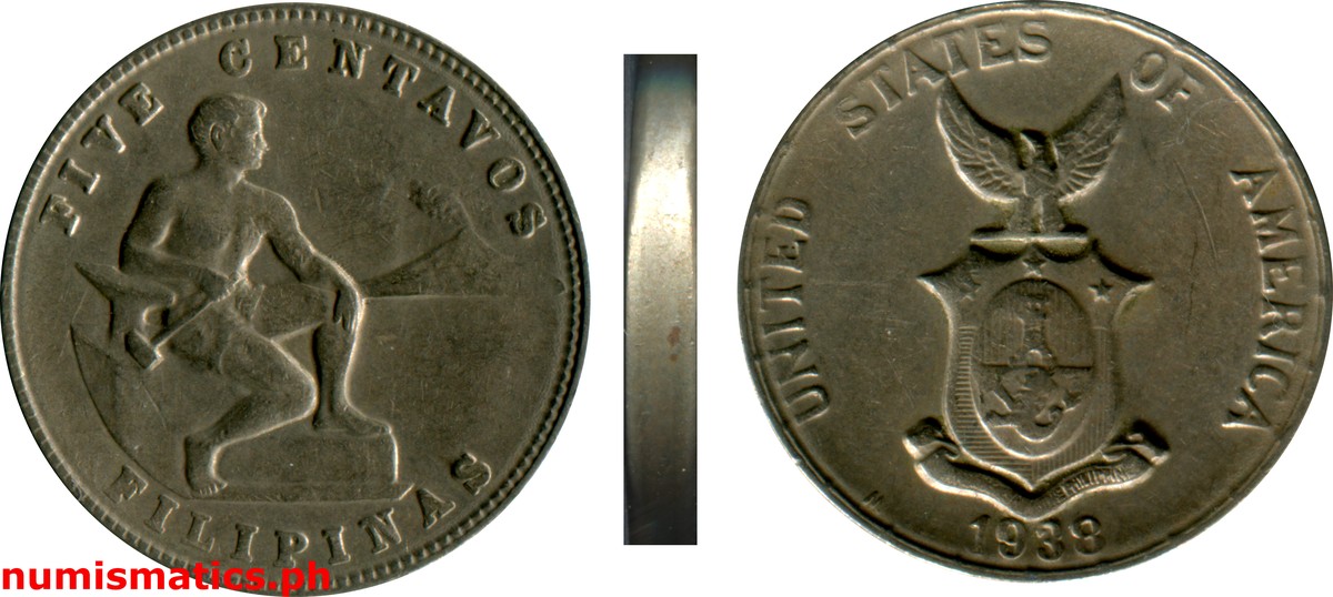 1938 M Five Centavos Commonwealth Issues Coin