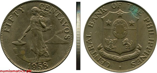1958 Fifty Centavos English Series Coin
