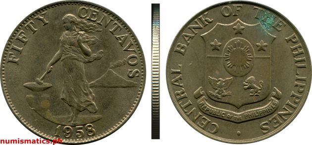 1958 Fifty Centavos English Series Coin