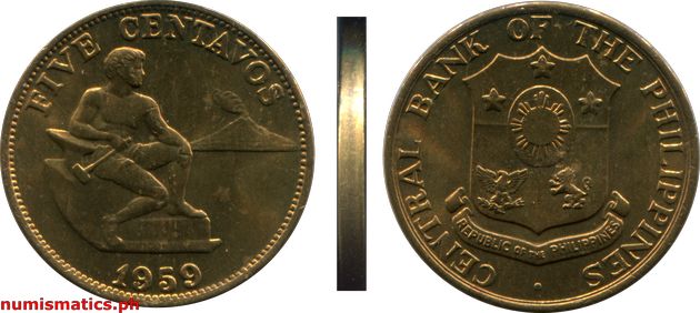 1959 Five Centavos English Series Coin