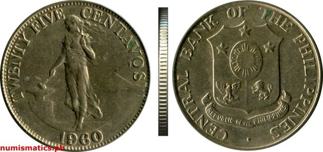 1960 Twenty Five Centavos English Series Coin