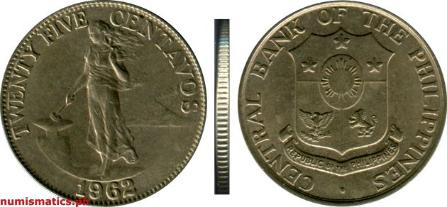 1962 Twenty Five Centavos English Series Coin
