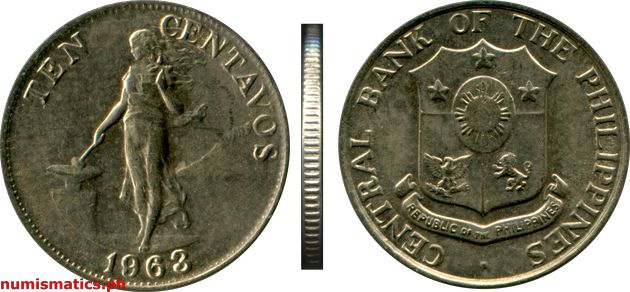 1963 Ten Centavos English Series Coin