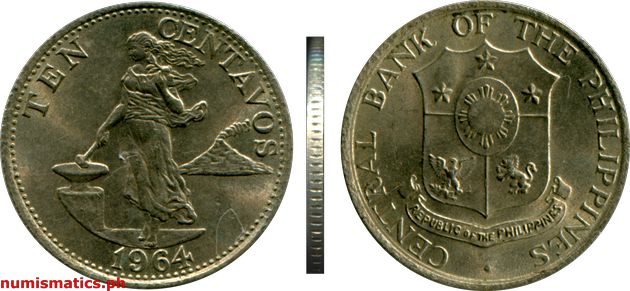 1964 Ten Centavos English Series Coin