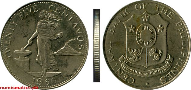 1966 Twenty Five Centavos (VDM) English Series Coin