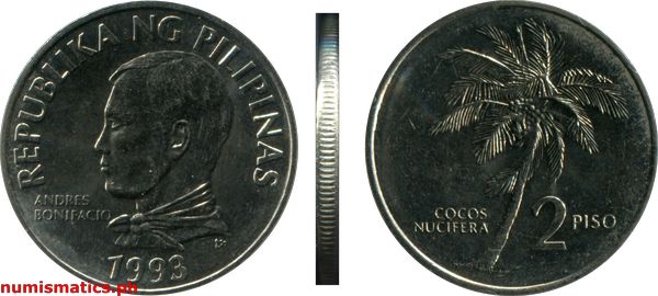 1993 2 Piso Sentimo Improved Flora and Fauna (IFF) Series Coin