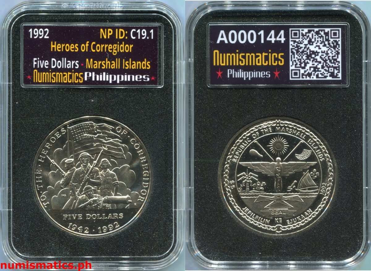 1992 Five Dollars Heroes of Corregidor - Marshall Islands Coin A000144 Slab
