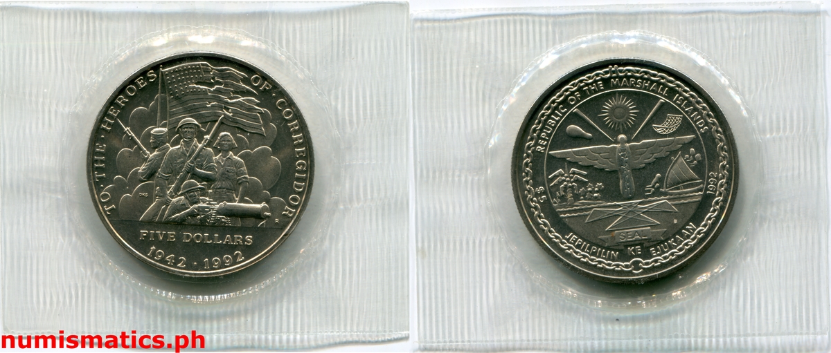 1992 Five Dollars Heroes of Corregidor - Marshall Islands Coin Blister Pack