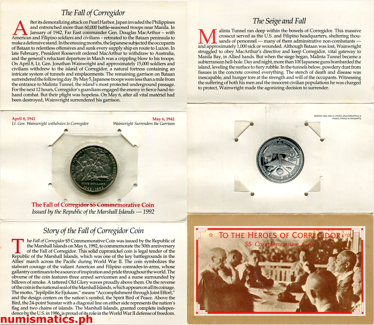 1992 Five Dollars Heroes of Corregidor - Marshall Islands Coin Open