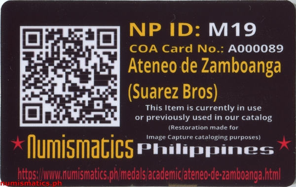 Ateneo de Zamboanga Medal A000089 Card Reverse
