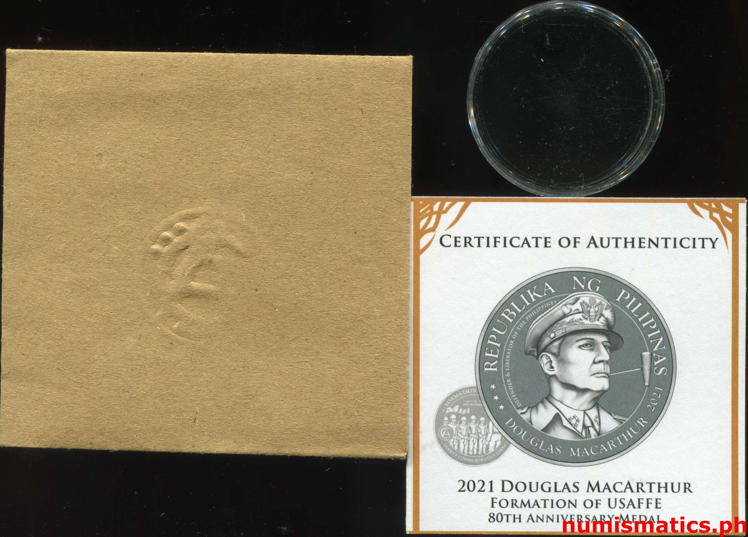 2021 Douglas MacArthur Formation of USAFFE 80th Anniversary Medal A000189 Capsule Literature Box