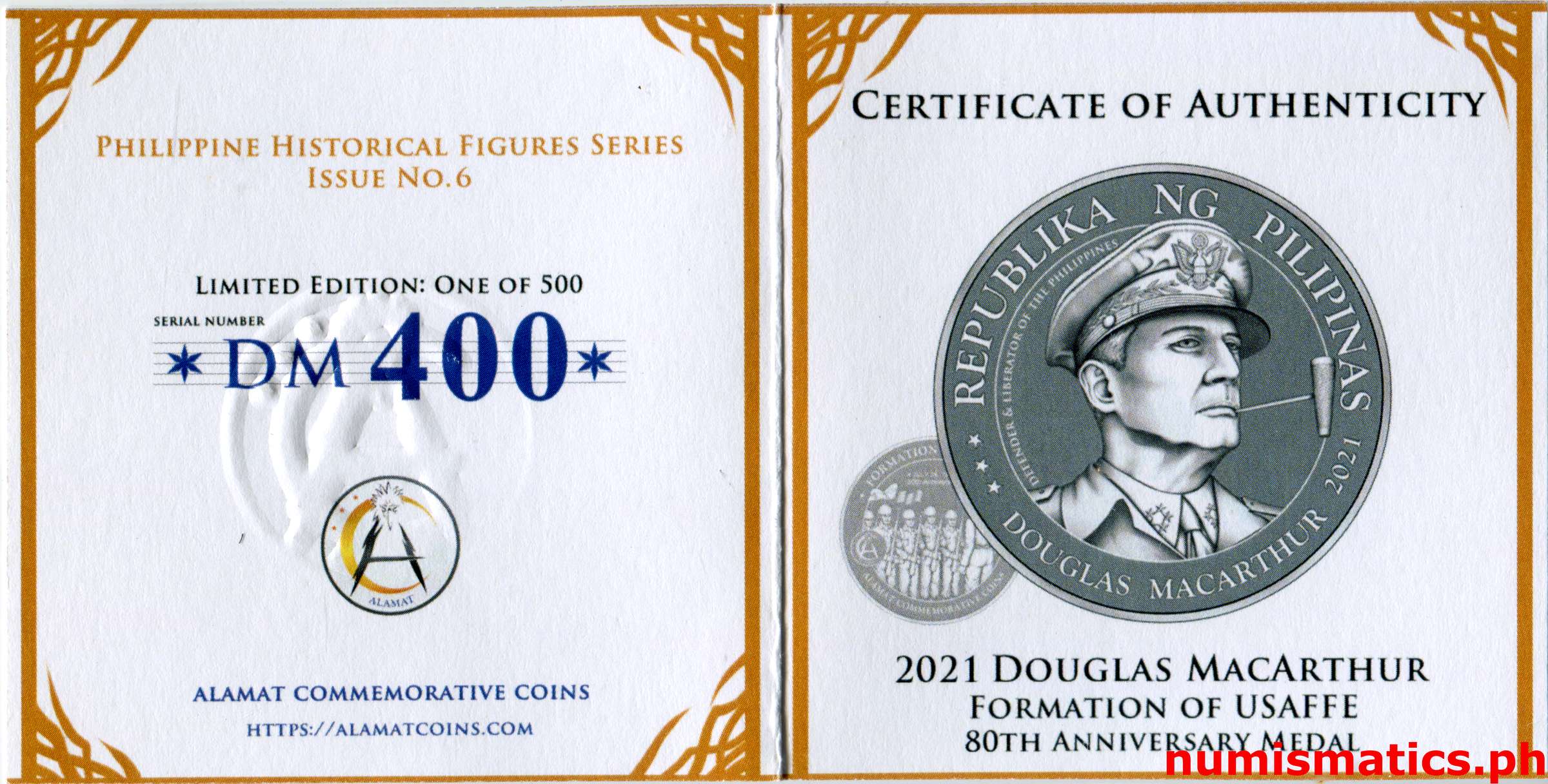 2021 Douglas MacArthur Formation of USAFFE 80th Anniversary Medal COA 1