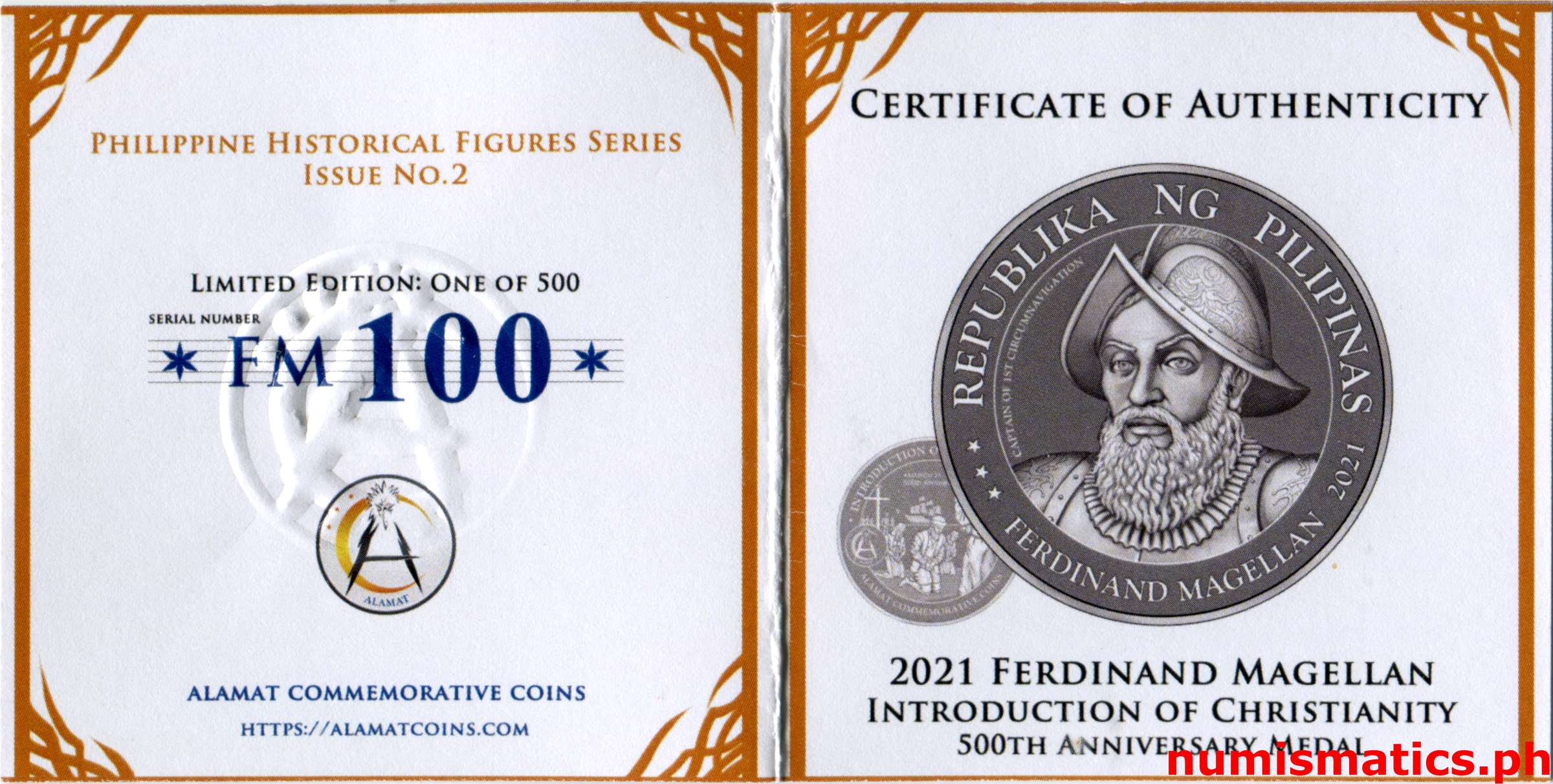 2021 Ferdinand Magellan Introduction of Christianity Medal COA 1