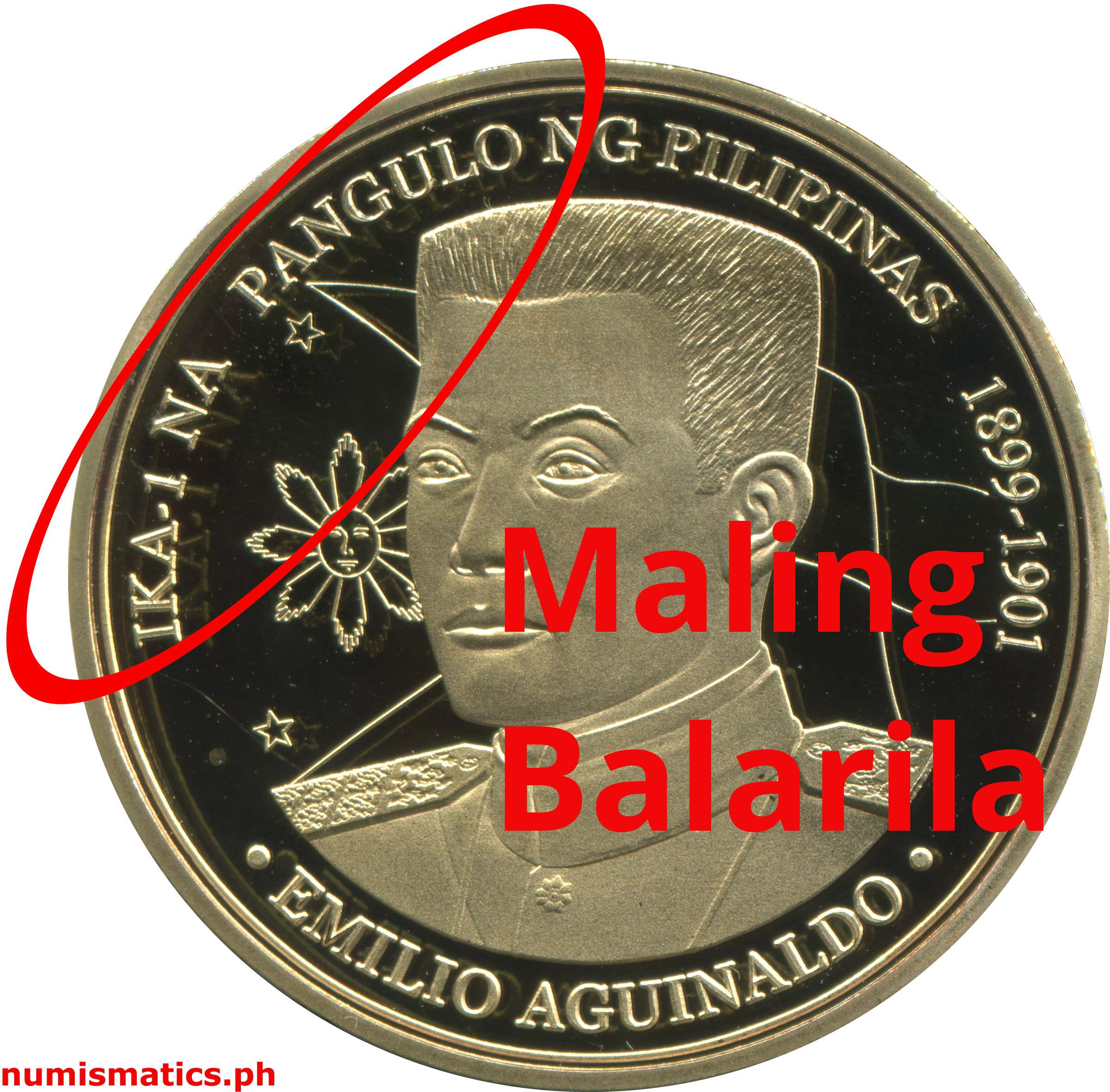(2022) Emilio Aguinaldo ika-1 na Pangulo ng Pilipinas Slab Green Label Medal Error 2